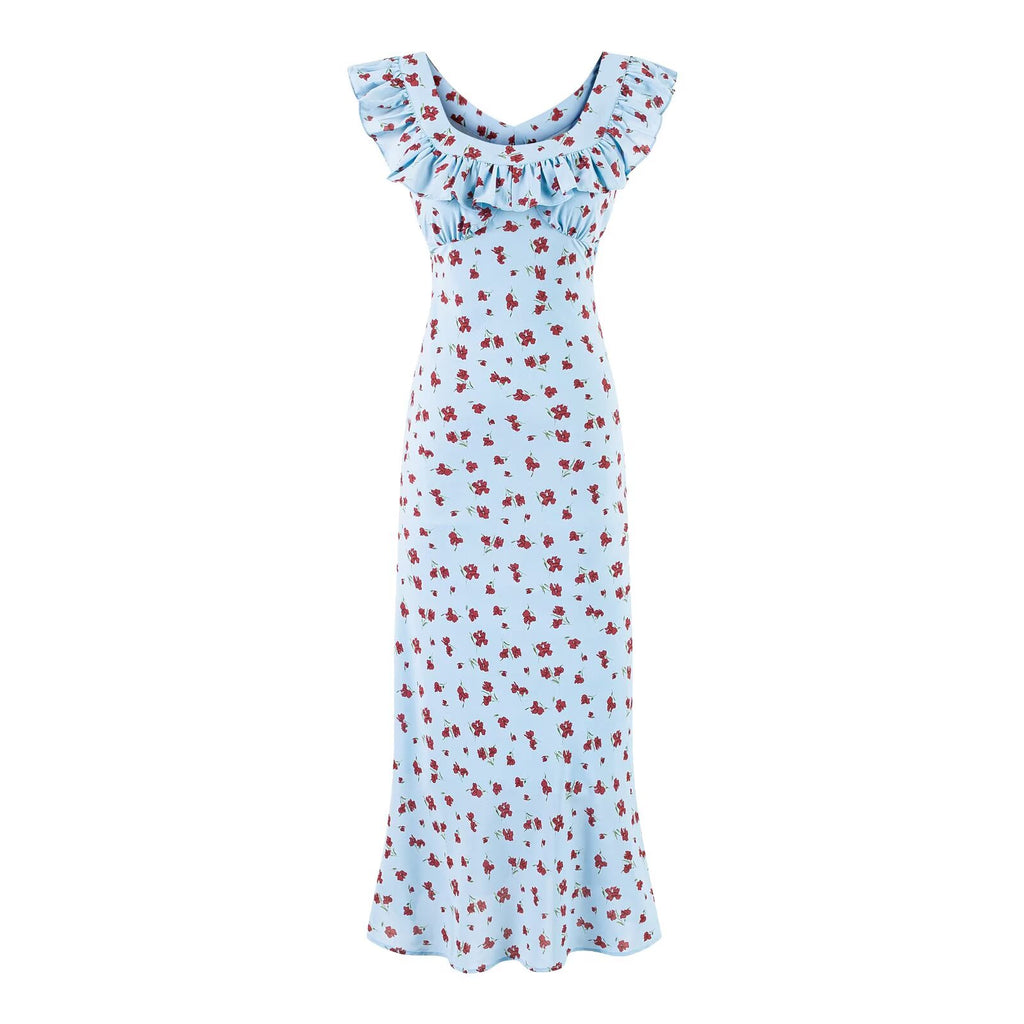 Women's Ruffled V-Neck Floral Vacation Dress