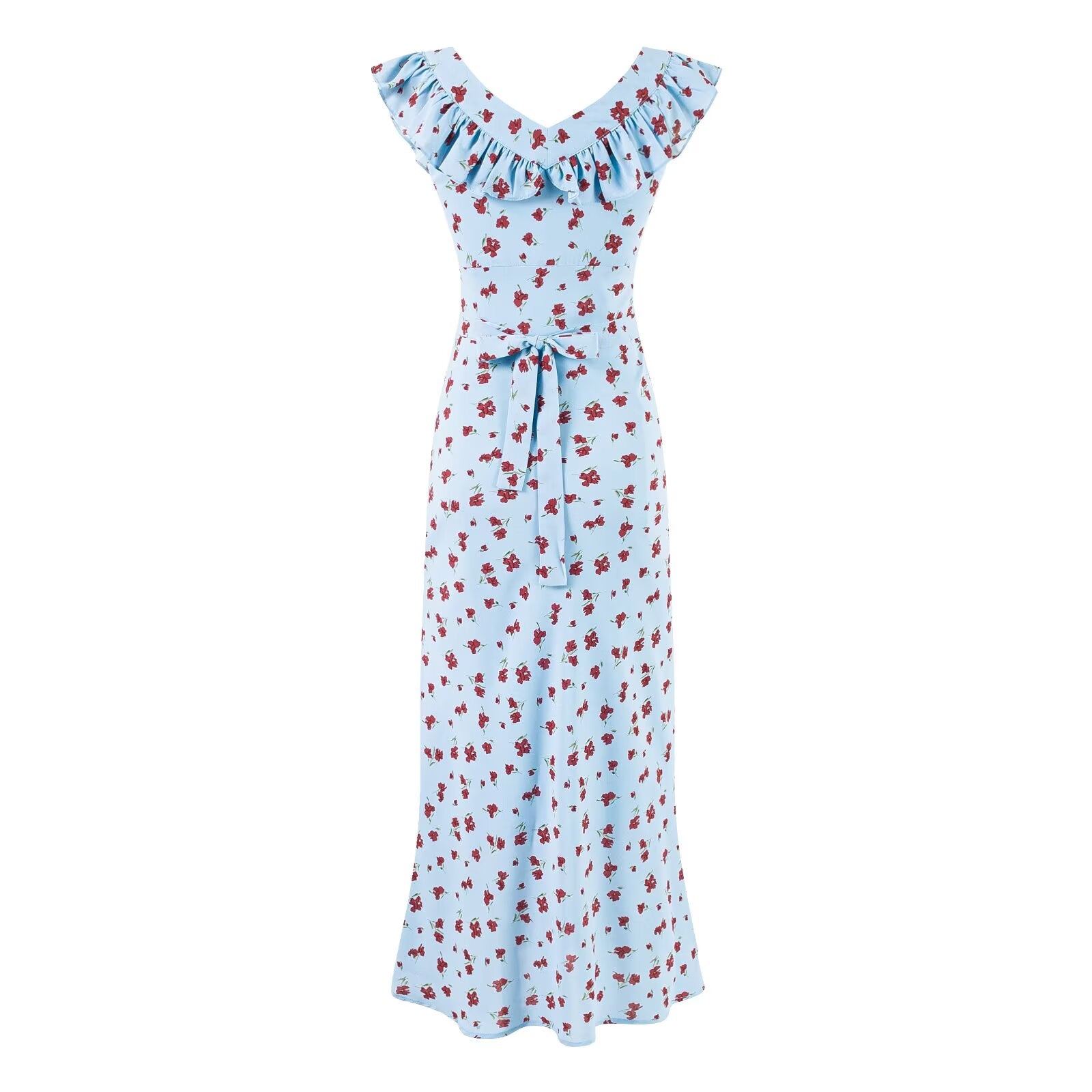 Women's Ruffled V-Neck Floral Vacation Dress