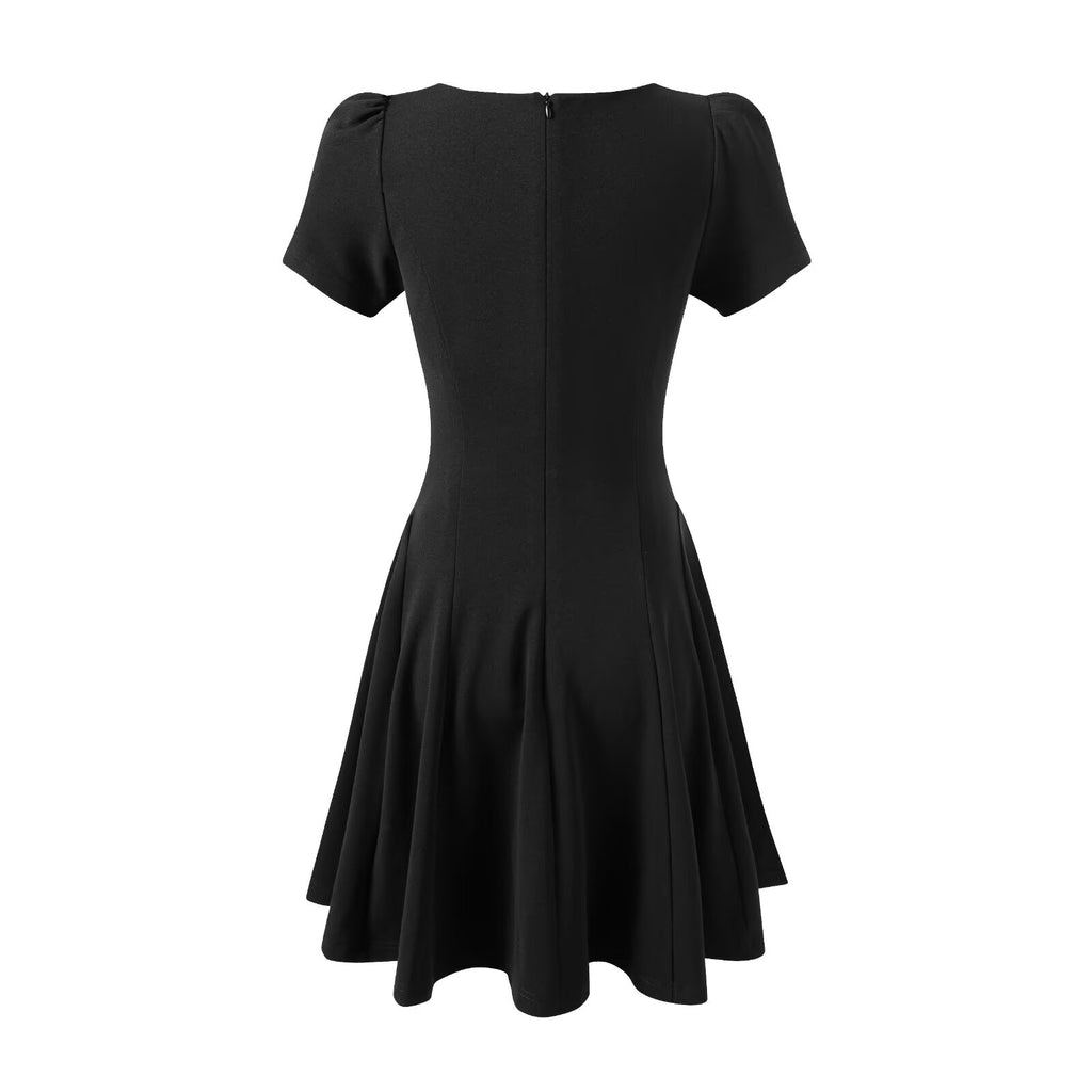 Women's Square Neck Short Sleeve A Line Dress