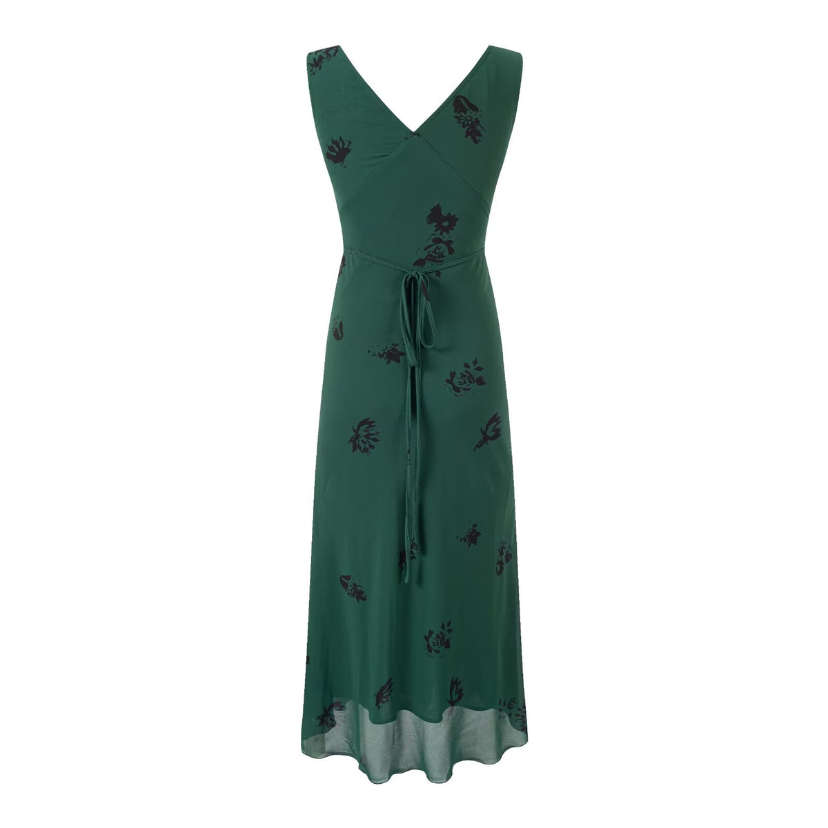 Retro Texture Vacation Casual Green Background Printed V-Neck Dress