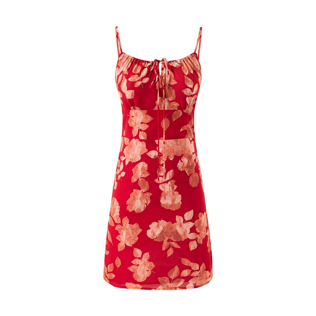 Retro Vacation Casual Drawstring Strap Suspender Dress