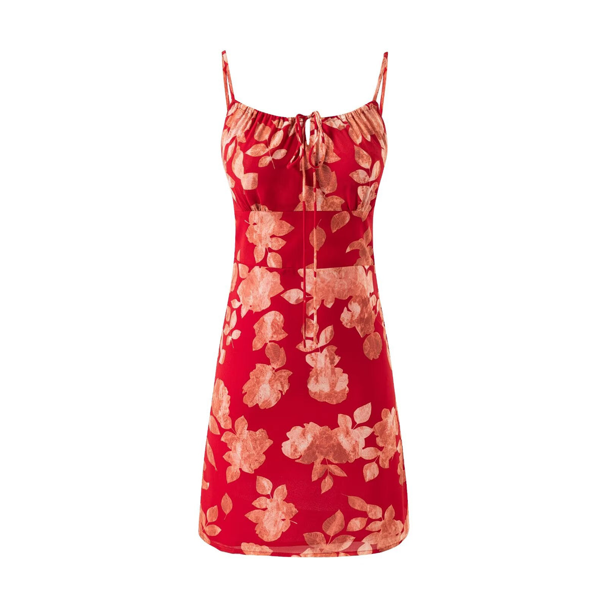 Retro Vacation Casual Drawstring Strap Suspender Dress