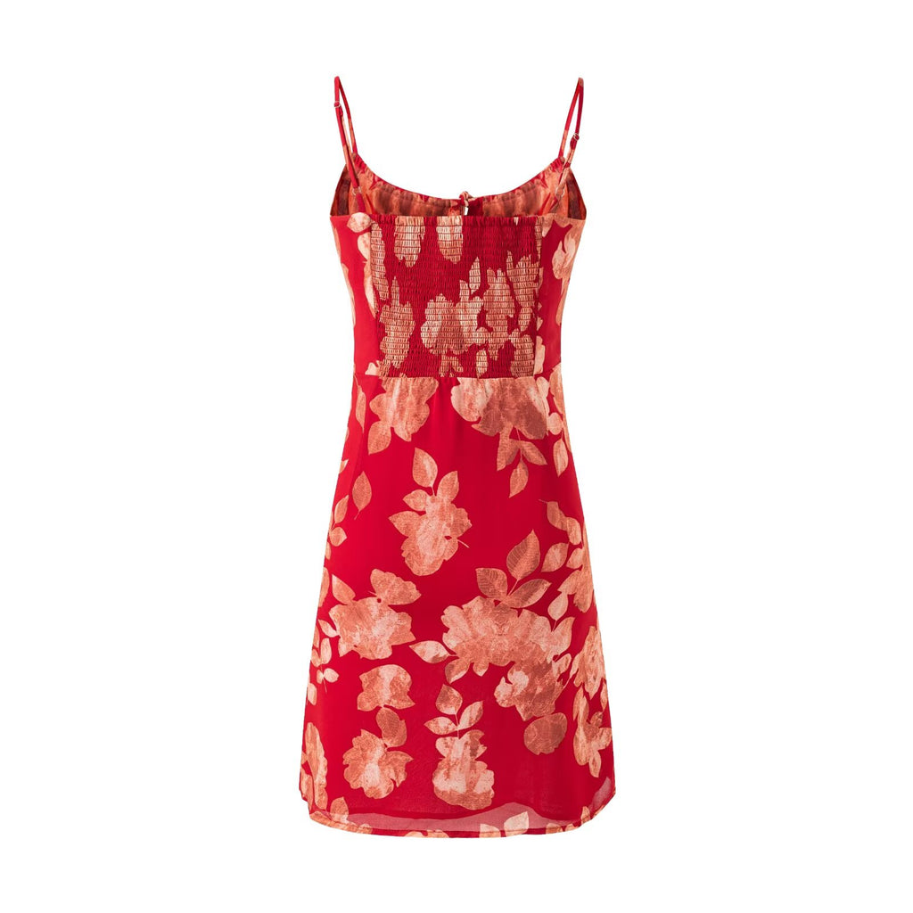 Retro Vacation Casual Drawstring Strap Suspender Dress