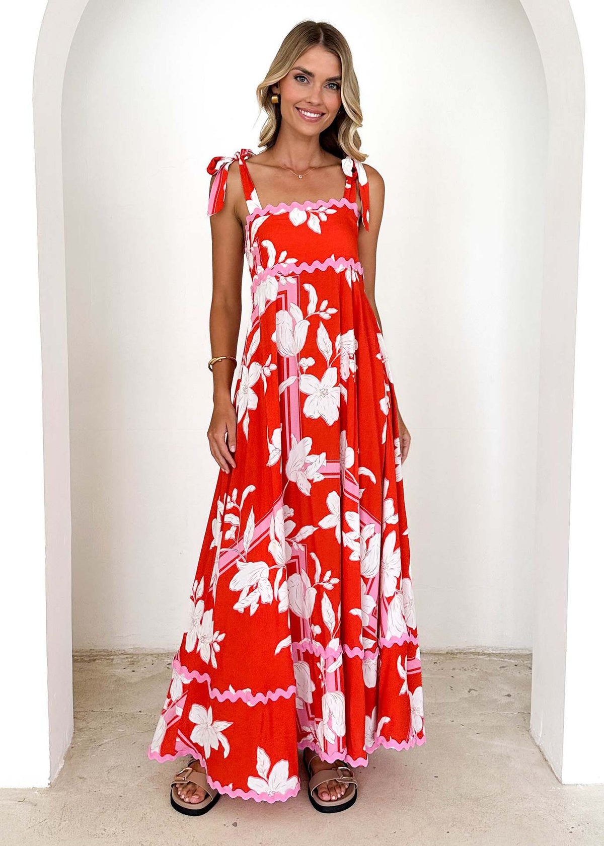 Women's Floral Wave Print Halter Dress