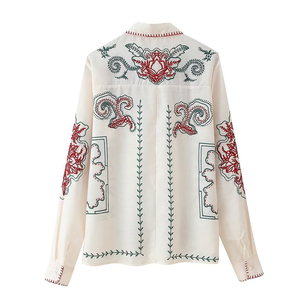 Autumn Casual Embroidered Shirt Top Pants Set