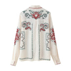 Autumn Casual Embroidered Shirt Top Pants Set