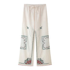 Autumn Casual Embroidered Shirt Top Pants Set