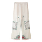 Autumn Casual Embroidered Shirt Top Pants Set