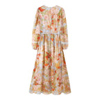 Women's Printed Lace-Trim V-Neck Long-Sleeve Maxi Dress