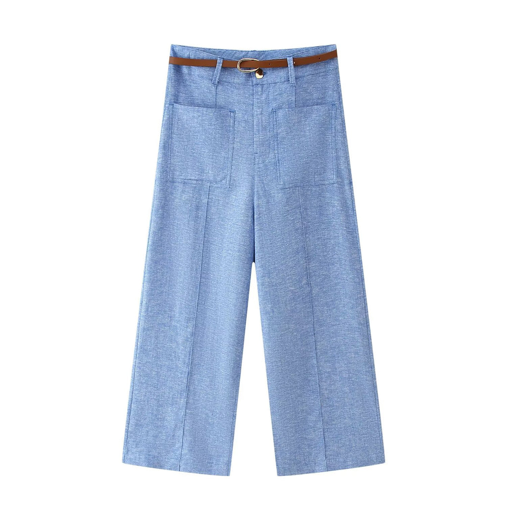 Women's Linen Double Breasted Vest Wide Leg Pants Sets