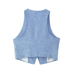 Women's Linen Double Breasted Vest Wide Leg Pants Sets