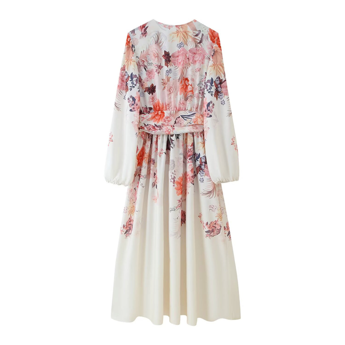 Women's French Vintage Floral Print Long Sleeve Series Belt Dress
