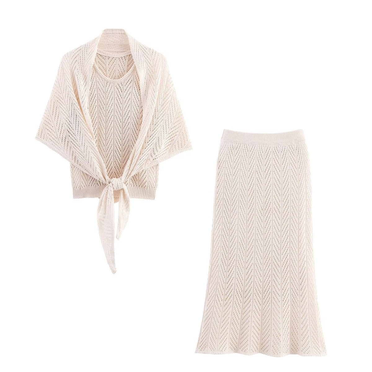 Women's Crocheted Hollow Out Cutout Coordinated Three-Piece Set
