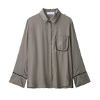 Women's At Satin Pajamas Shirt Trousers Two Piece Sets