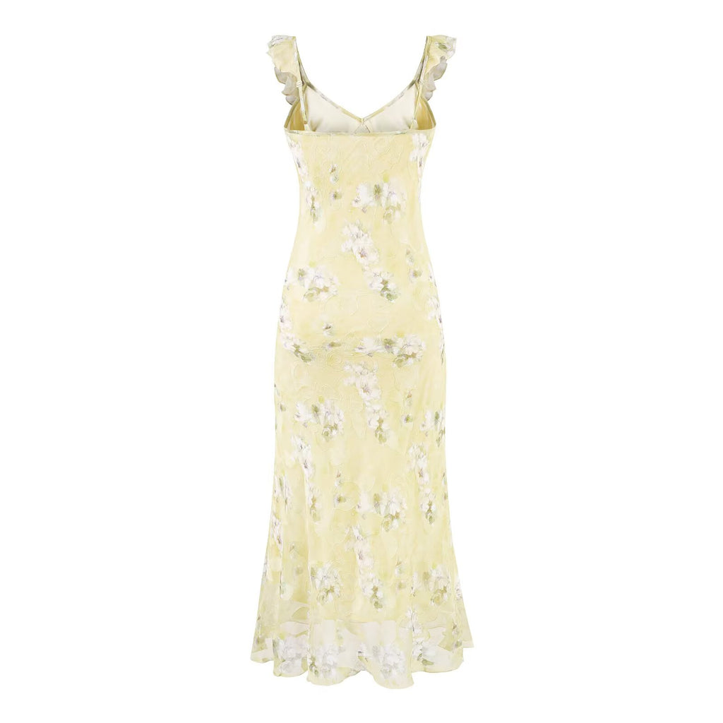 Women's Ruffled V-Neck Floral Midi Dress