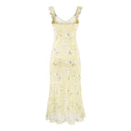 Women's Ruffled V-Neck Floral Midi Dress