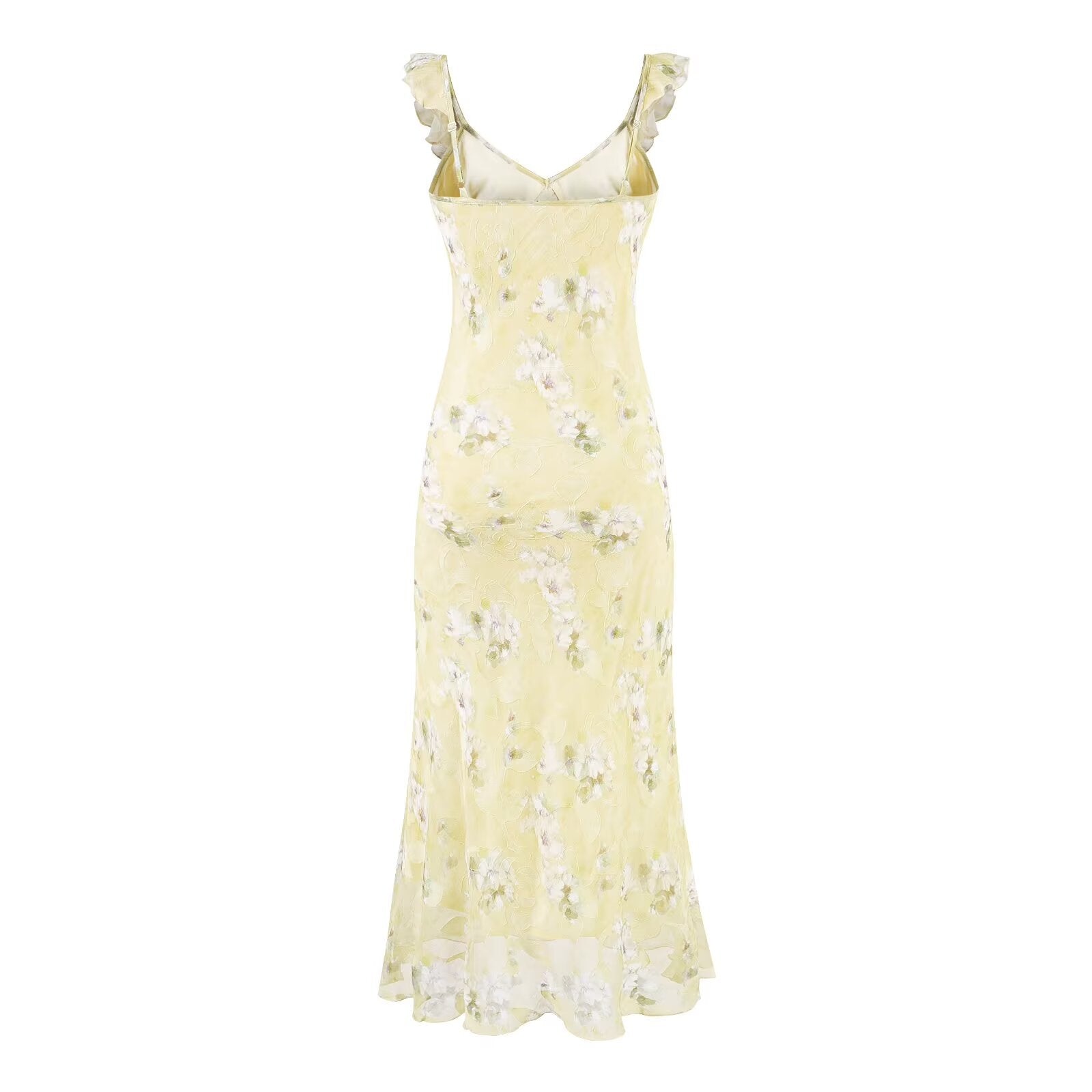 Women's Ruffled V-Neck Floral Midi Dress