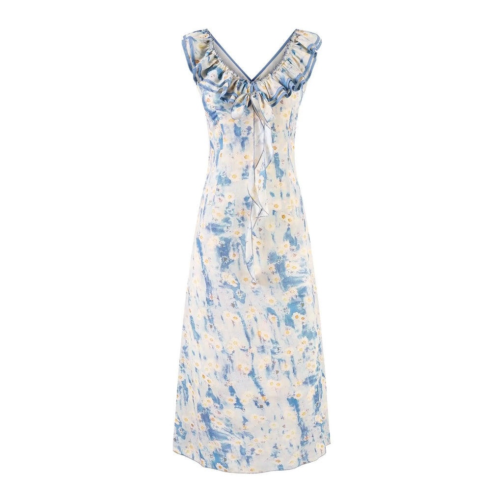 Women's Ruffled V-Neck Floral Midi Dress