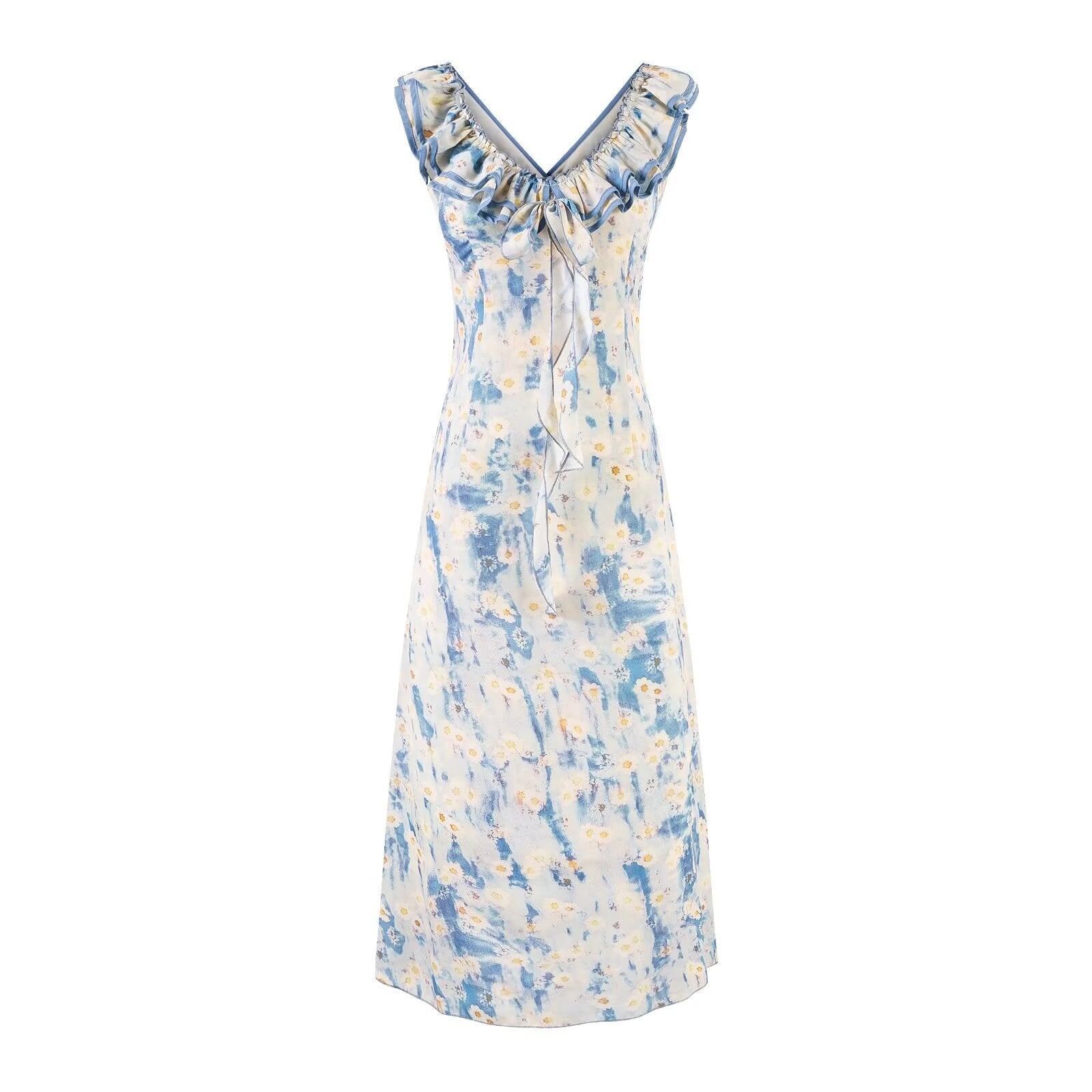 Women's Ruffled V-Neck Floral Midi Dress