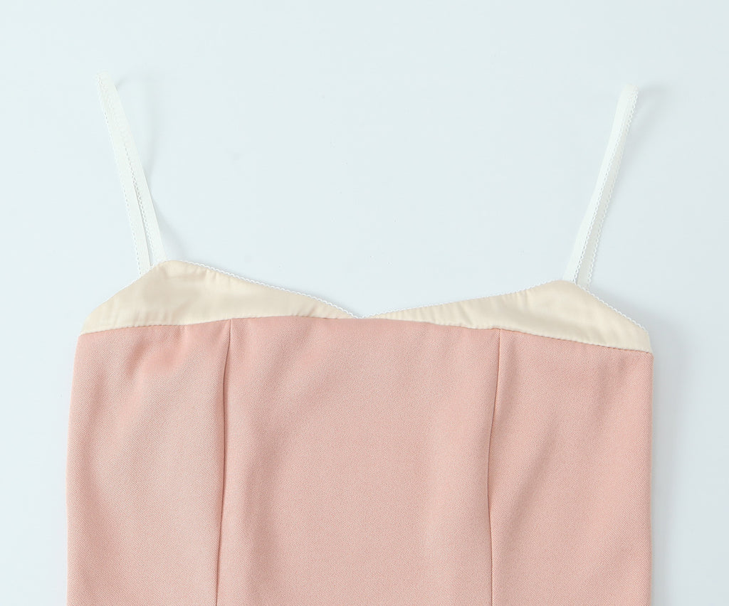Women's Summer Women Clothing Sexy Slimming Tube Top Faux Two Pieces Contrast Color Spaghetti Strap Camisole Top Outer Wear