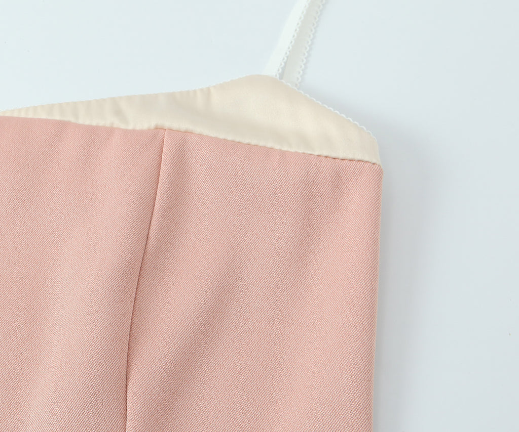 Women's Summer Women Clothing Sexy Slimming Tube Top Faux Two Pieces Contrast Color Spaghetti Strap Camisole Top Outer Wear