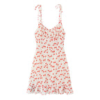 Sweet Printed Chic Wooden Ear Suspender French V-Neck Slim Short Dress