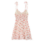 Sweet Printed Chic Wooden Ear Suspender French V-Neck Slim Short Dress