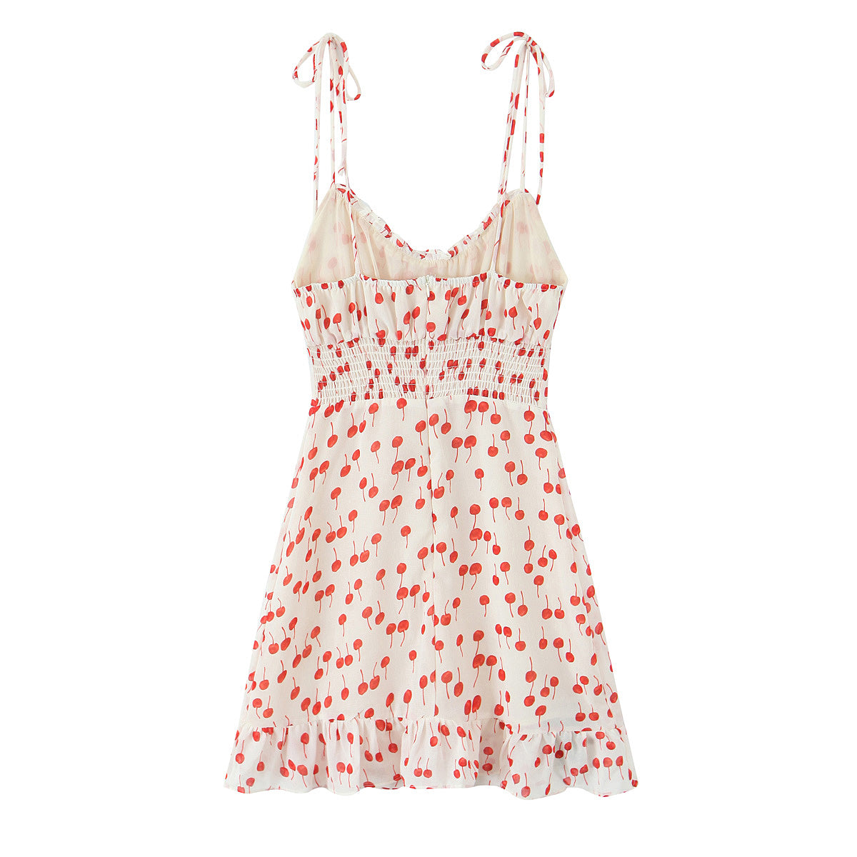 Sweet Printed Chic Wooden Ear Suspender French V-Neck Slim Short Dress