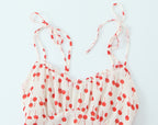 Sweet Printed Chic Wooden Ear Suspender French V-Neck Slim Short Dress