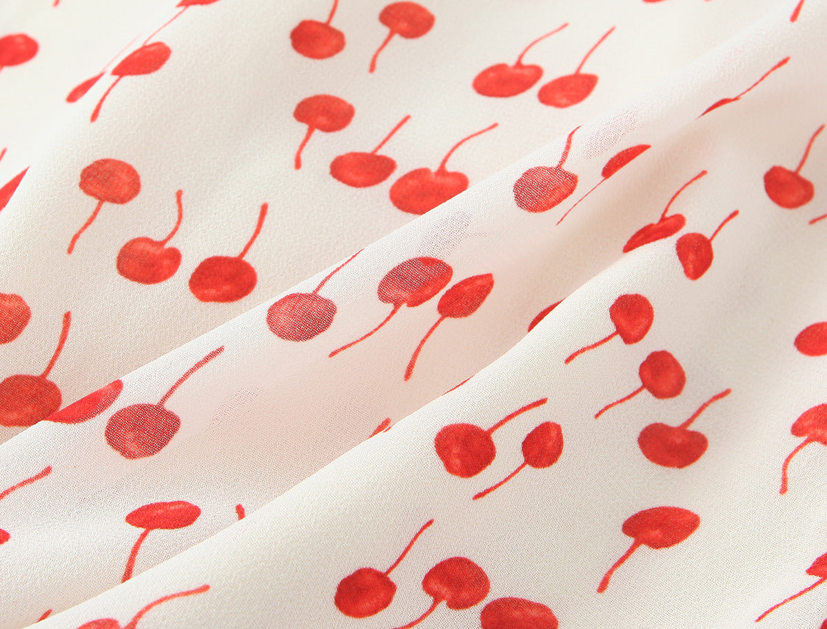 Sweet Printed Chic Wooden Ear Suspender French V-Neck Slim Short Dress