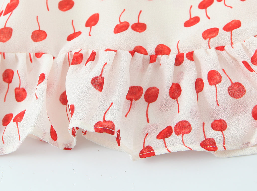 Sweet Printed Chic Wooden Ear Suspender French V-Neck Slim Short Dress