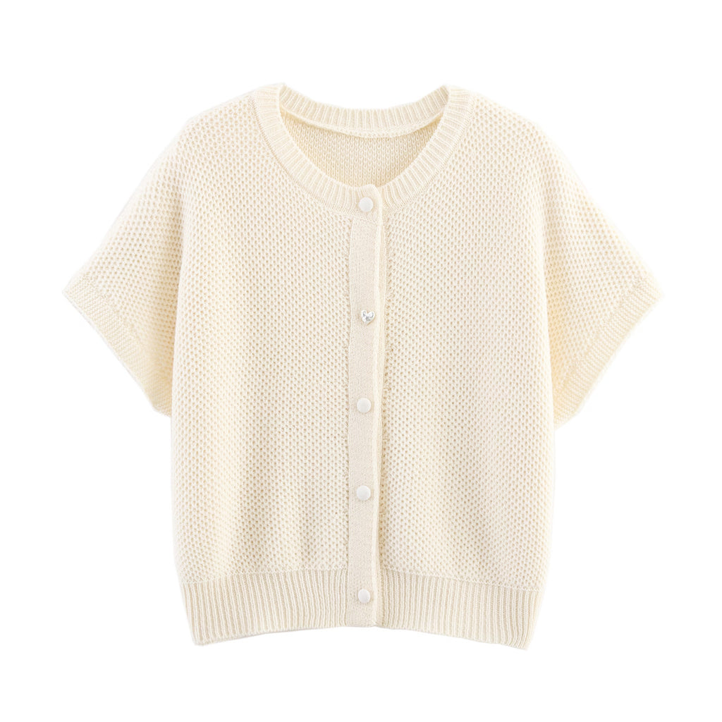 Women's Fall Simple Round-Neck Fishnet Pin Waistcoat Cardigan