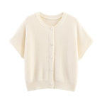 Women's Fall Simple Round-Neck Fishnet Pin Waistcoat Cardigan