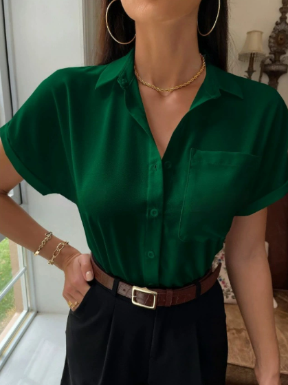 Women's Satin V Neck Shirt