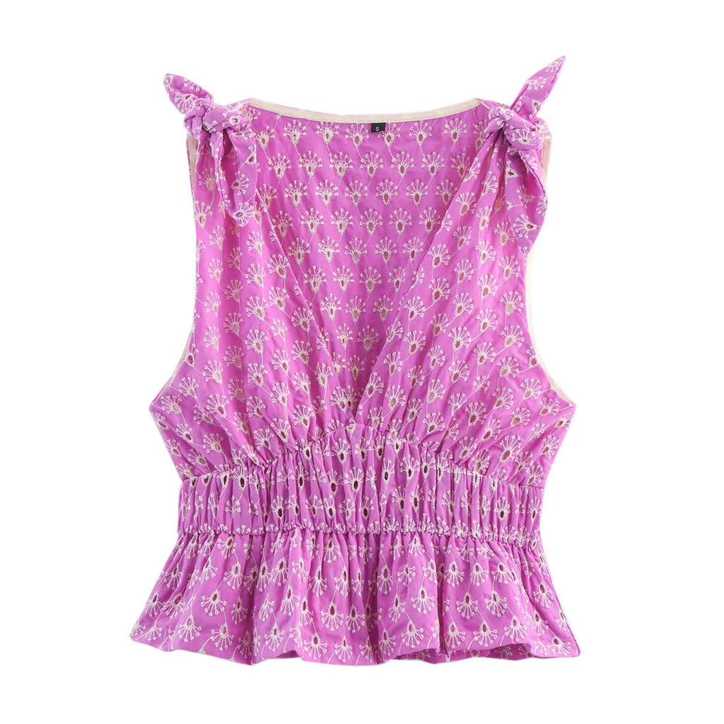 Women's Hollowed Out Embroidered Bowknot Decoration Top