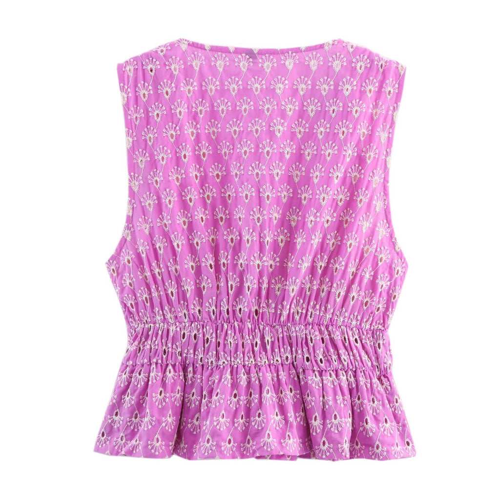 Women's Hollowed Out Embroidered Bowknot Decoration Top