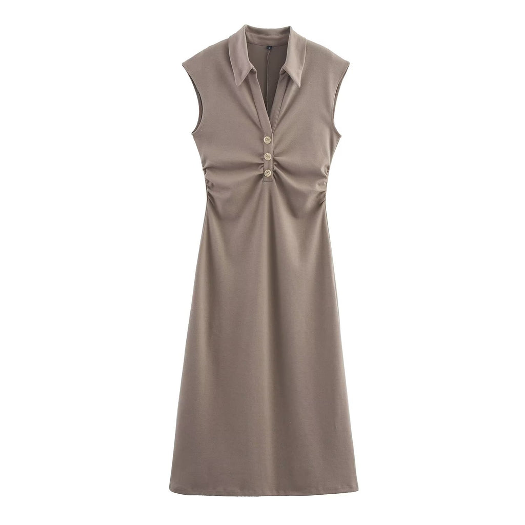 Women Clothing Summer Shirt Collar Midi Dress