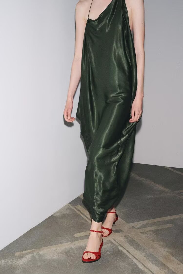 Women's Asymmetric Satin Look Halter Dress