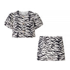 Women's Summer Zebra Pattern Slim Top and Skirt Two-Piece Set