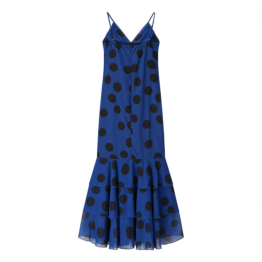 Chiffon Polka Dots Tiered Dress Strap Long