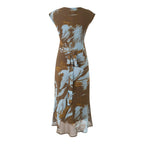 Women's Summer Elegant Blooming Abstract V Neck Lace Up Slim Fit Slimming Long Dress