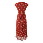 Women's Summer Elegant Blooming Abstract V Neck Lace Up Slim Fit Slimming Long Dress