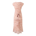 Women's Printed U Neck Drawstring Lace Dress Fishtail Fitted Waist Pleated Lace Up Maxi Dress