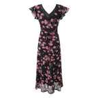 Women's Floral Lace Flutter Sleeve Bodycon Midi Dress