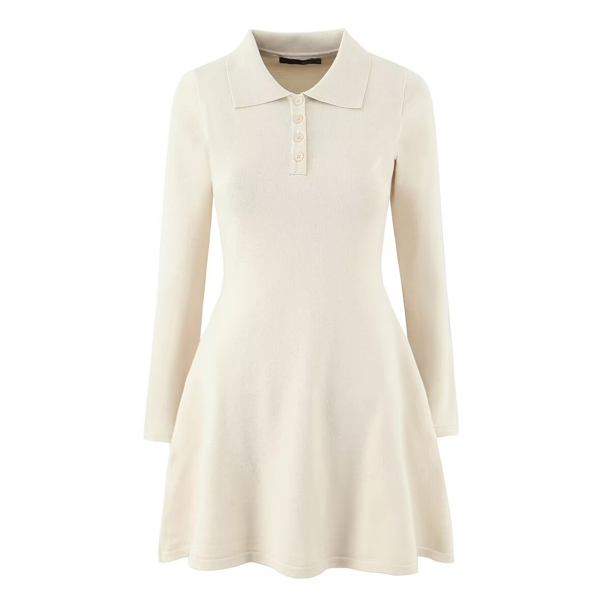 Button-Front Long-Sleeve Knit Dress