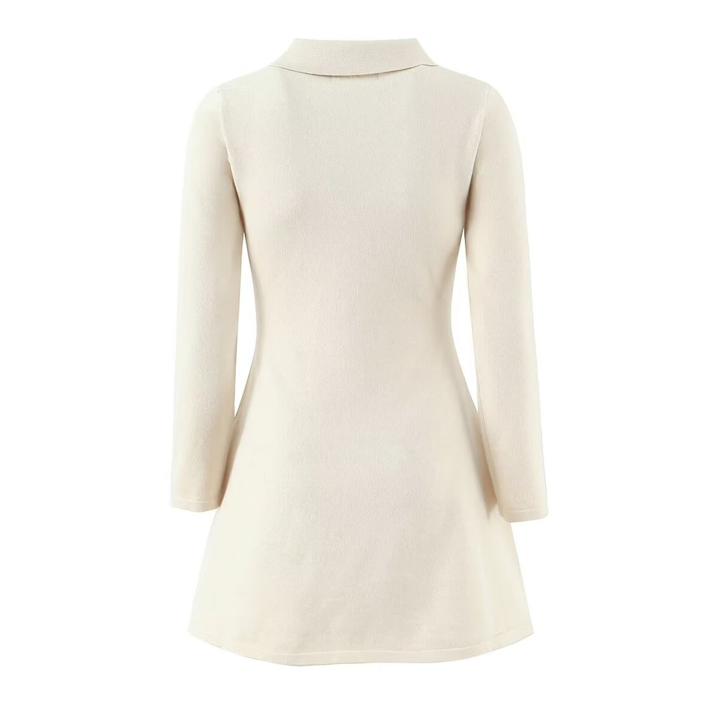 Button-Front Long-Sleeve Knit Dress