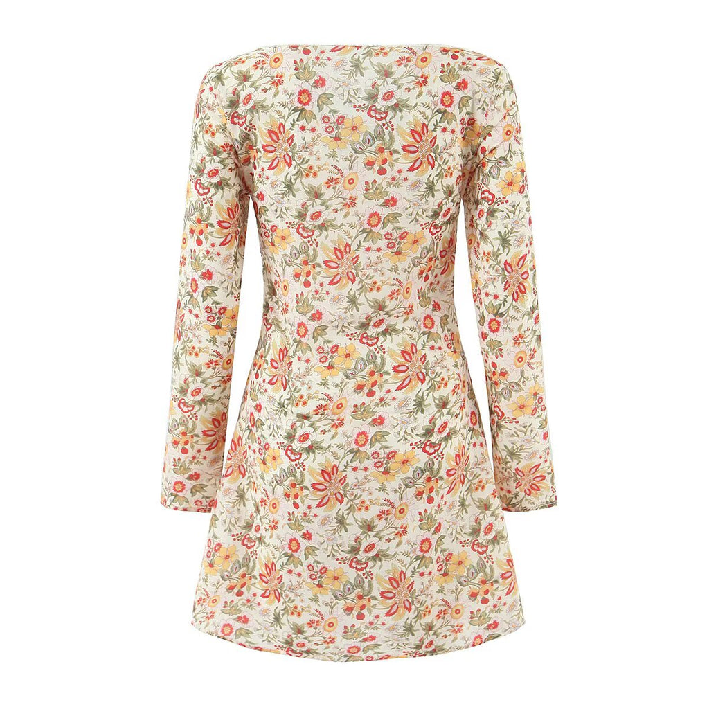 French Romantic Vintage Floral Holiday Atmosphere Slim Dress