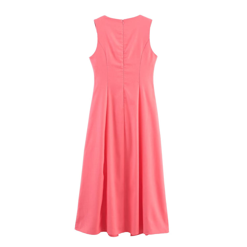 Women's Square-Neck Button A-Line Maxi Dress