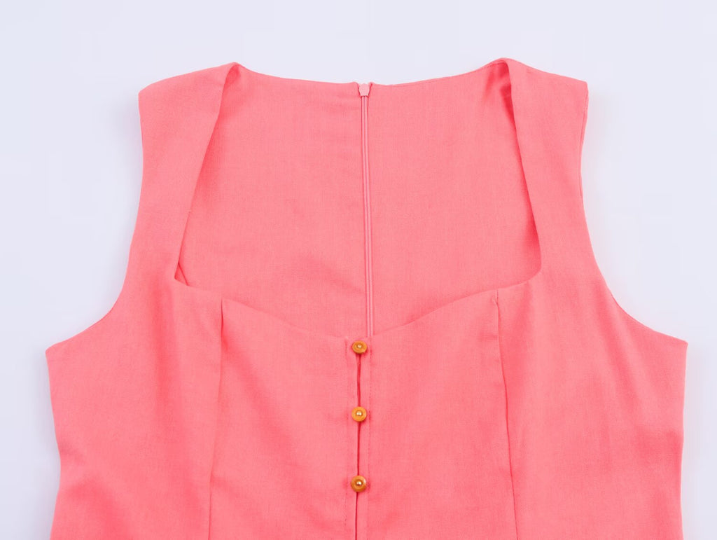 Women's Square-Neck Button A-Line Maxi Dress