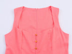 Women's Square-Neck Button A-Line Maxi Dress